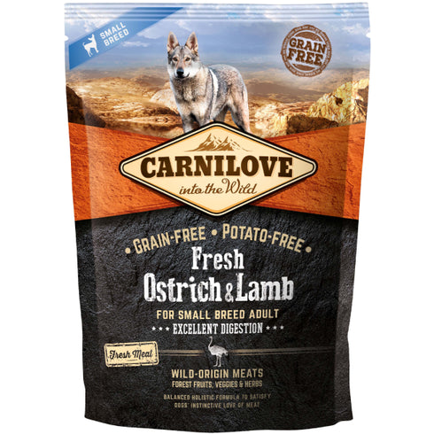 Hrana uscata pentru caini Carnilove Dog Small Breed Digestion Fresh Strut si Miel 1.5kg
